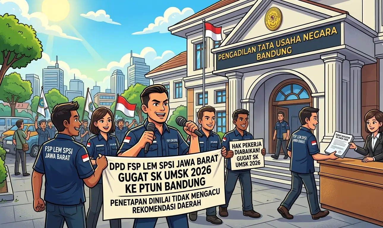 DPD FSP LEM SPSI Jawa Barat Gugat SK UMSK 2026 ke PTUN Bandung Penetapan Dinilai Tidak Mengacu Rekomendasi Daerah